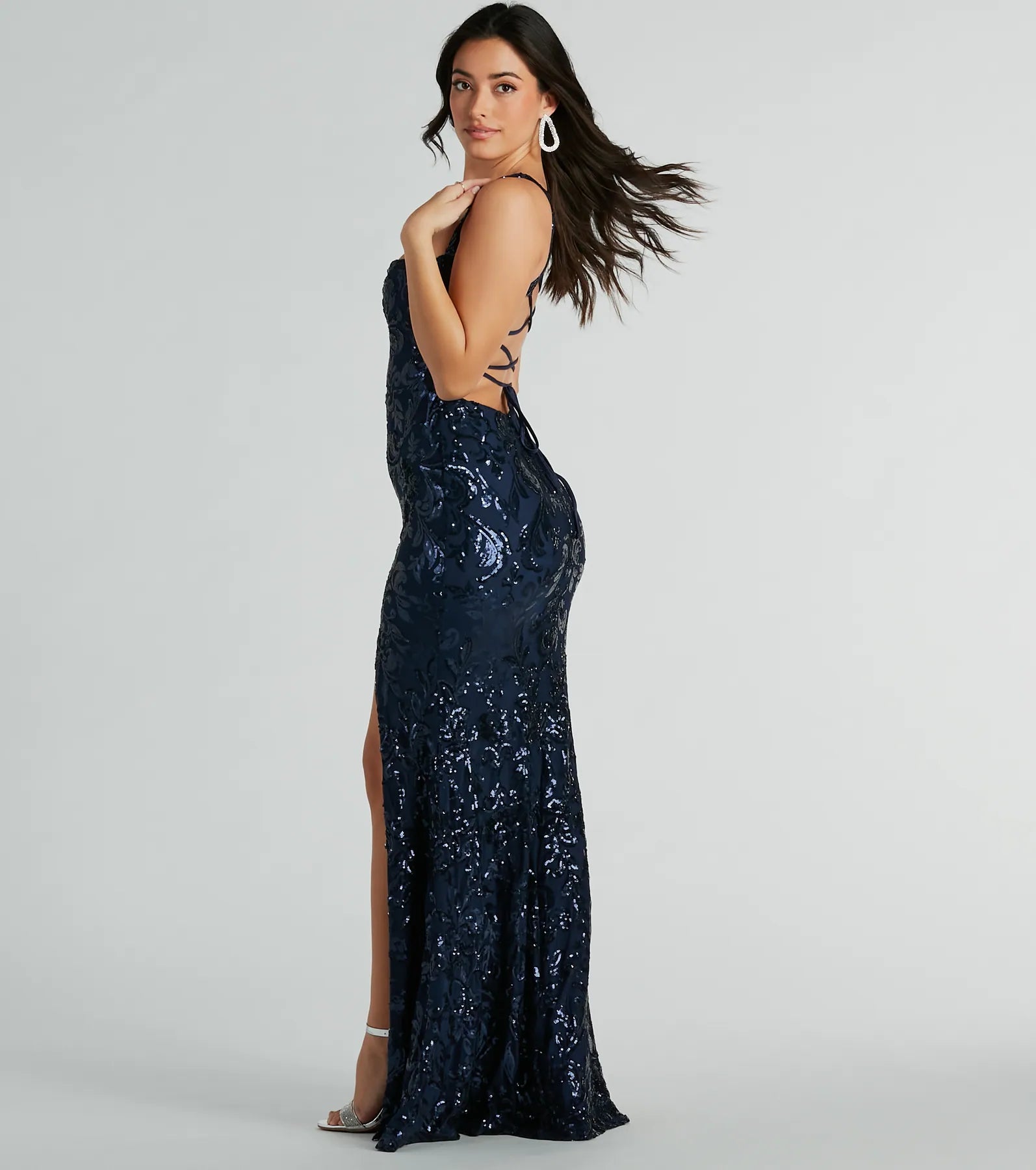 Moira Lace-Up Sequin Formal Dress - Image 2
