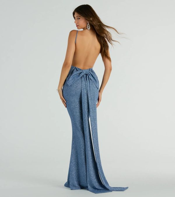 Gwendolyn Glitter Knit Bow-Back Mermaid Dress - Image 11