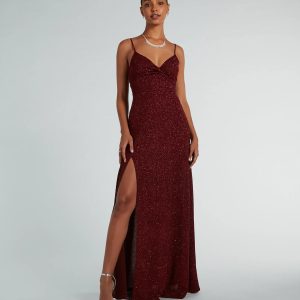 Elizabeth Cutout A-Line Slit Glitter Formal Dress