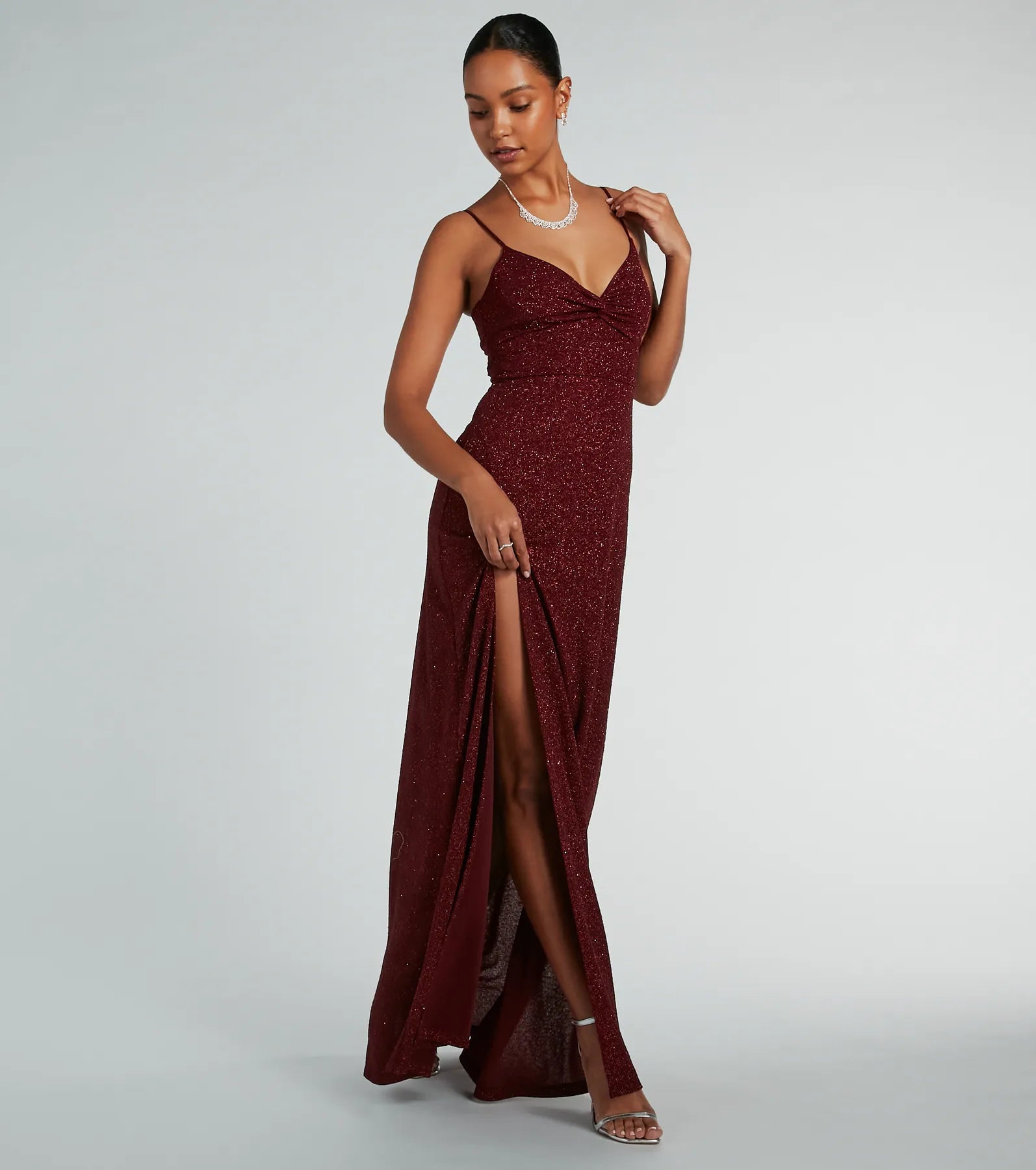 Elizabeth Cutout A-Line Slit Glitter Formal Dress - Image 4