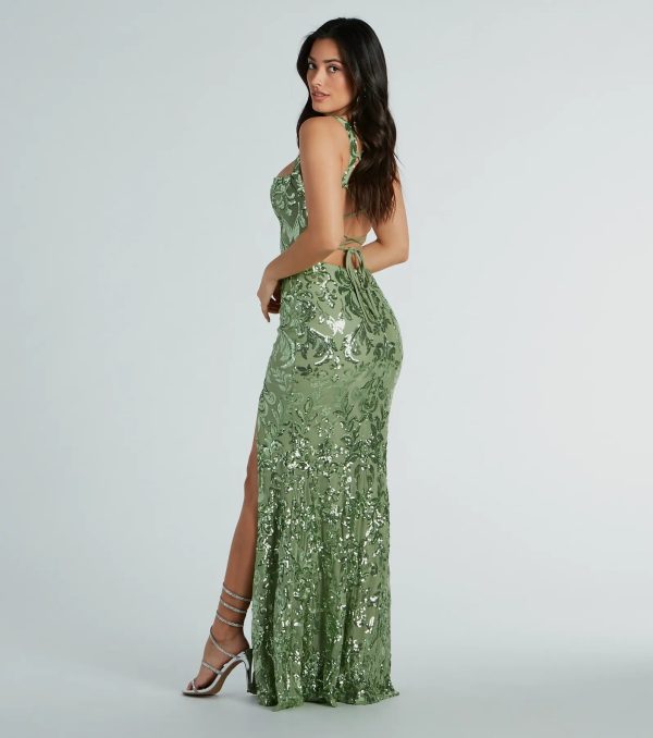 Moira Lace-Up Sequin Formal Dress - Image 6