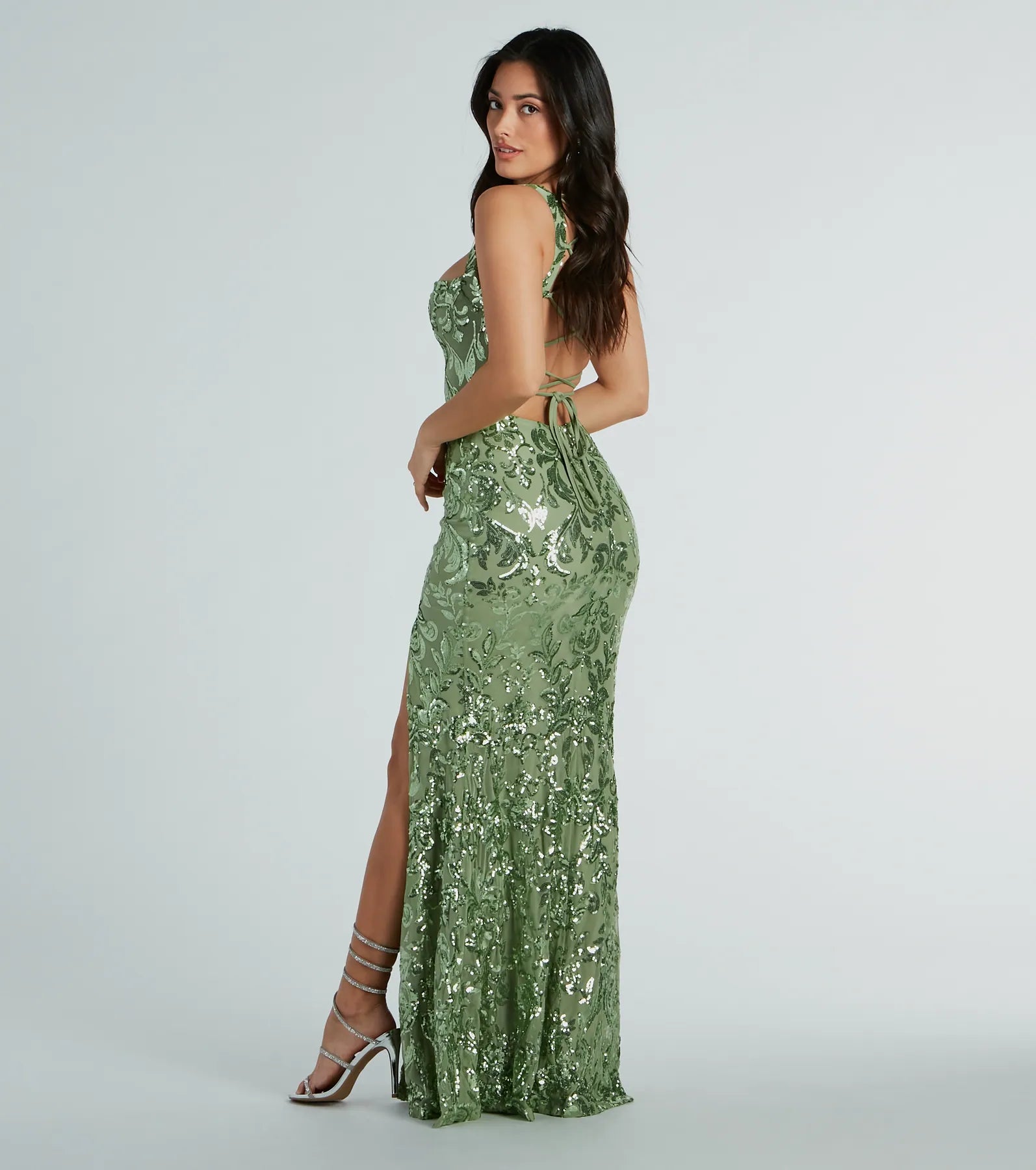Moira Lace-Up Sequin Formal Dress - Image 6