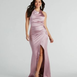 Kourtney Halter Mermaid Satin Formal Dress