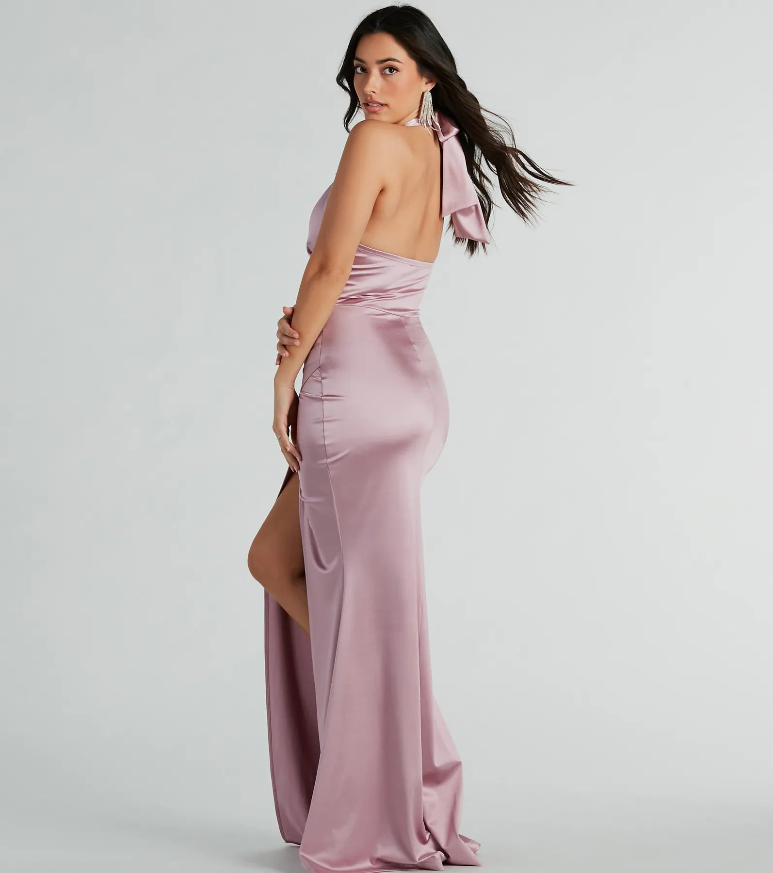 Kourtney Halter Mermaid Satin Formal Dress - Image 3