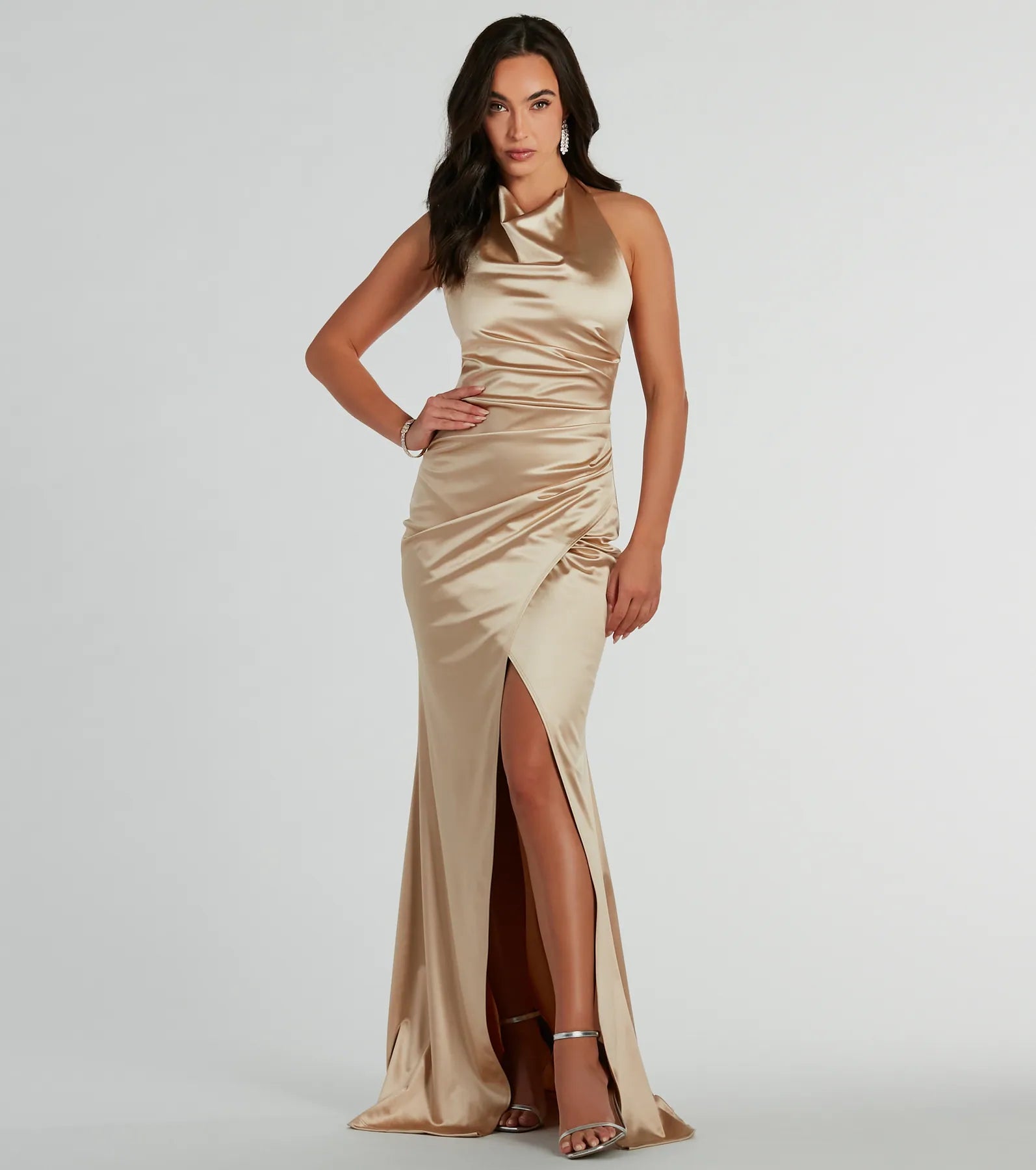 Kourtney Halter Mermaid Satin Formal Dress - Image 5