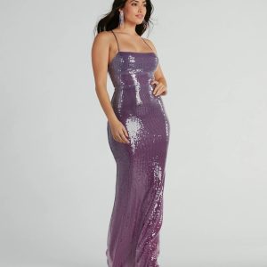 Alaia Lace-Up Mermaid Ombre Sequin Formal Dress