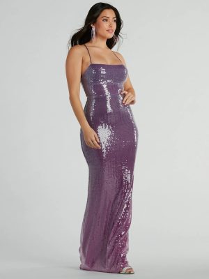 Alaia Lace-Up Mermaid Ombre Sequin Formal Dress