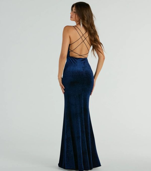 Reagan Strappy Mermaid Glitter Velvet Formal Dress - Image 2