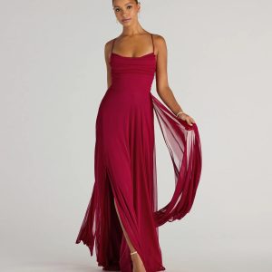 Paris Lace-Up Slit A-Line Chiffon Formal Dress