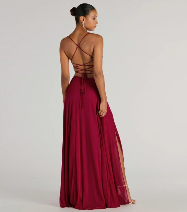 Paris Lace-Up Slit A-Line Chiffon Formal Dress - Image 2
