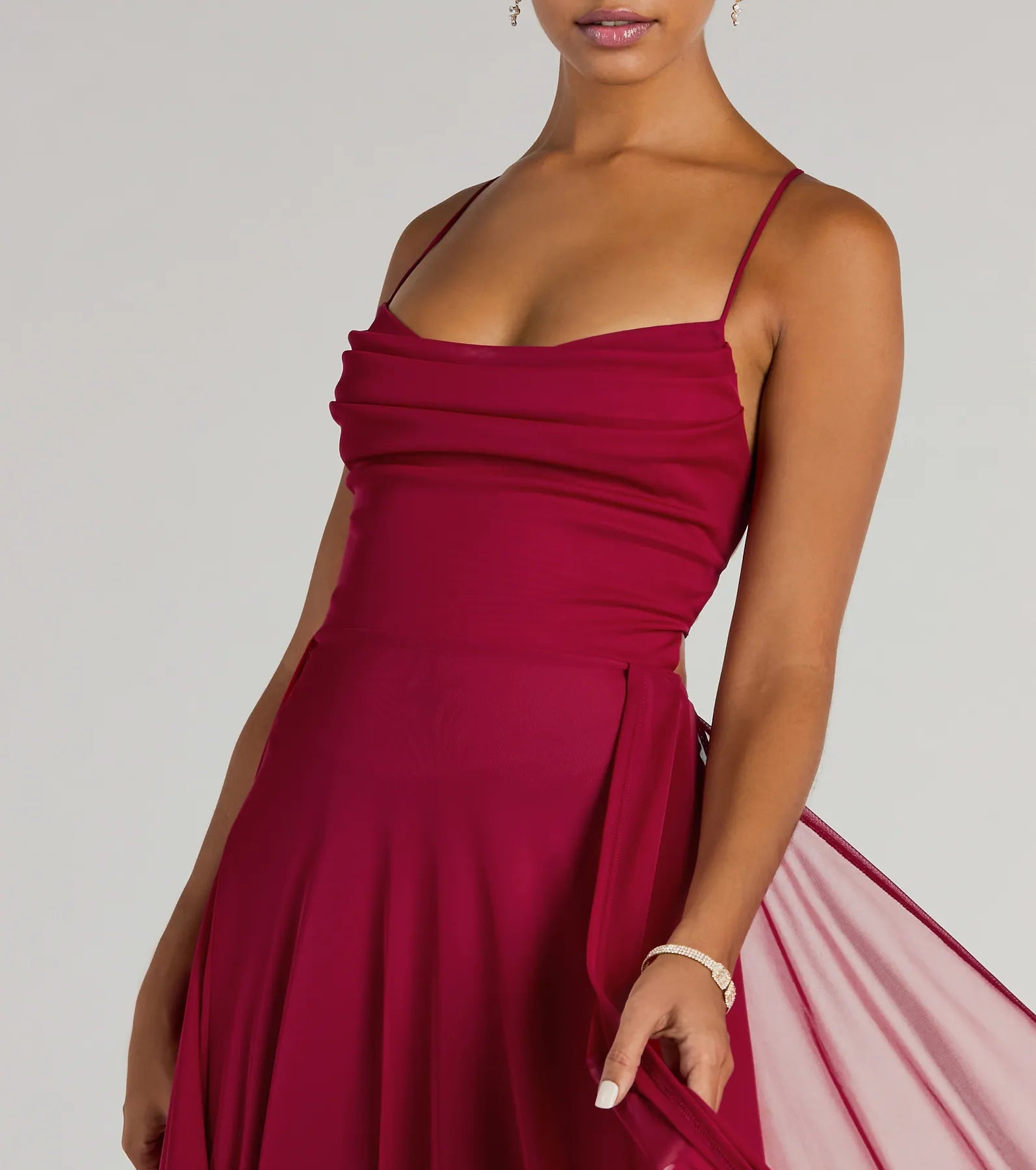 Paris Lace-Up Slit A-Line Chiffon Formal Dress - Image 3