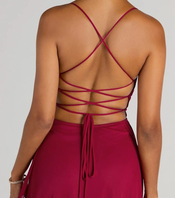 Paris Lace-Up Slit A-Line Chiffon Formal Dress - Image 4