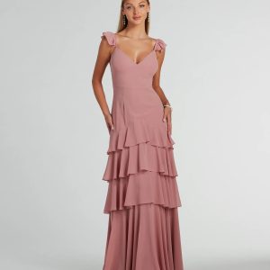 Adalee Flutter Strap Ruffled Chiffon Formal Dress