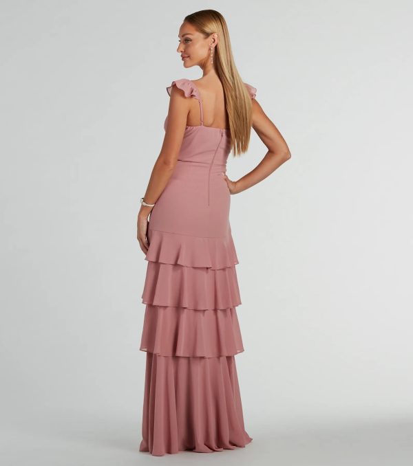 Adalee Flutter Strap Ruffled Chiffon Formal Dress - Image 2