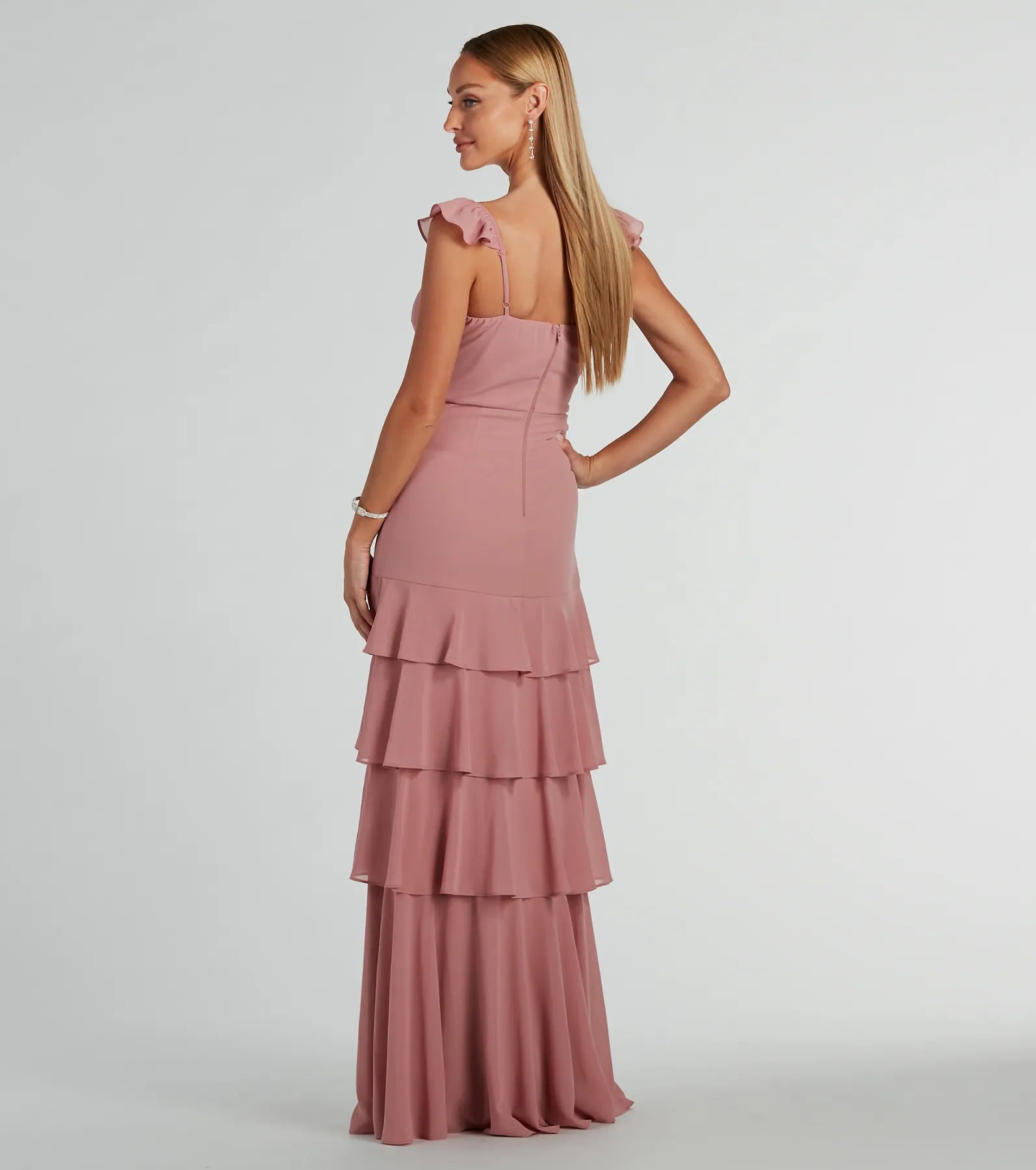 Adalee Flutter Strap Ruffled Chiffon Formal Dress - Image 2