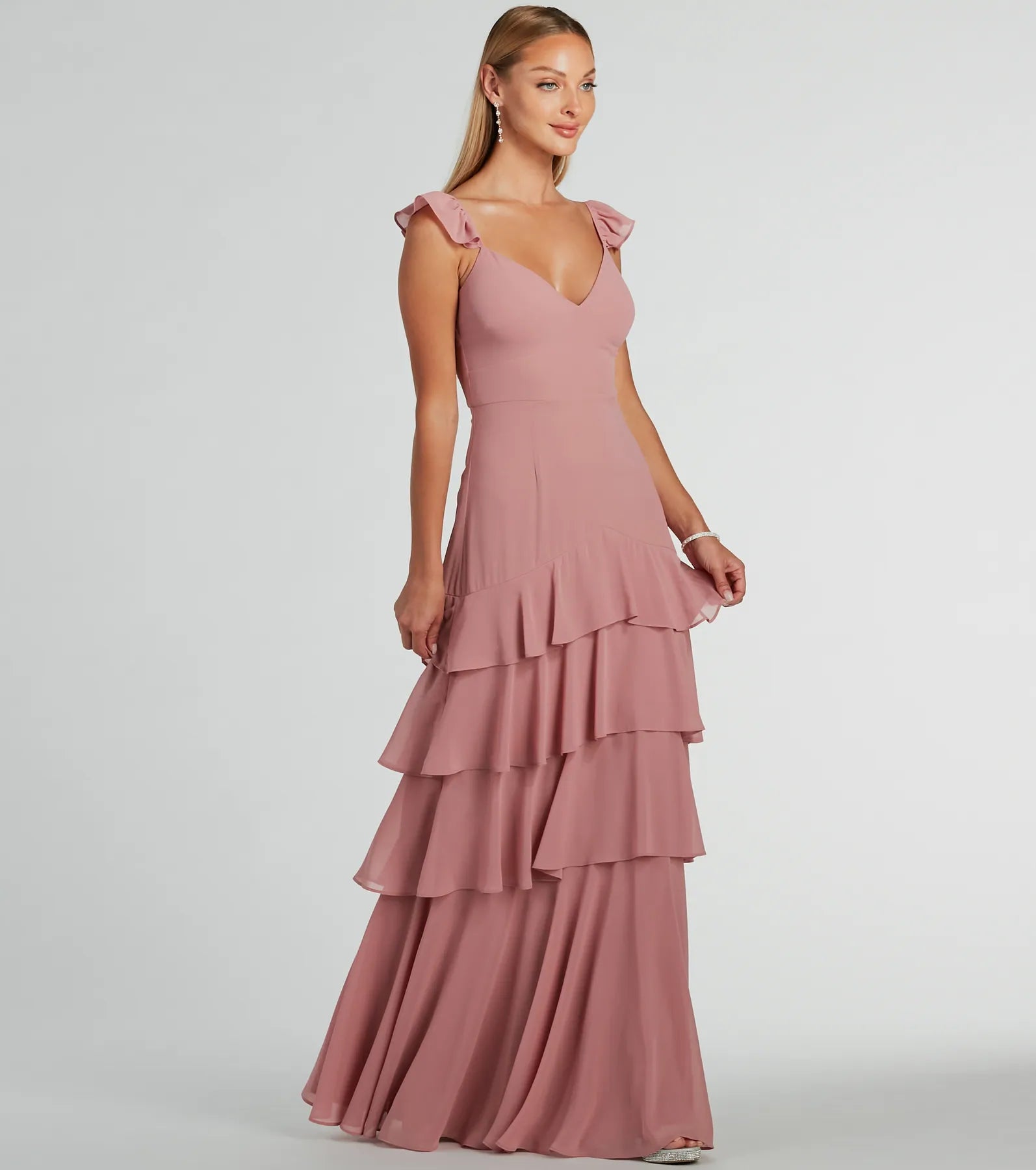 Adalee Flutter Strap Ruffled Chiffon Formal Dress - Image 4
