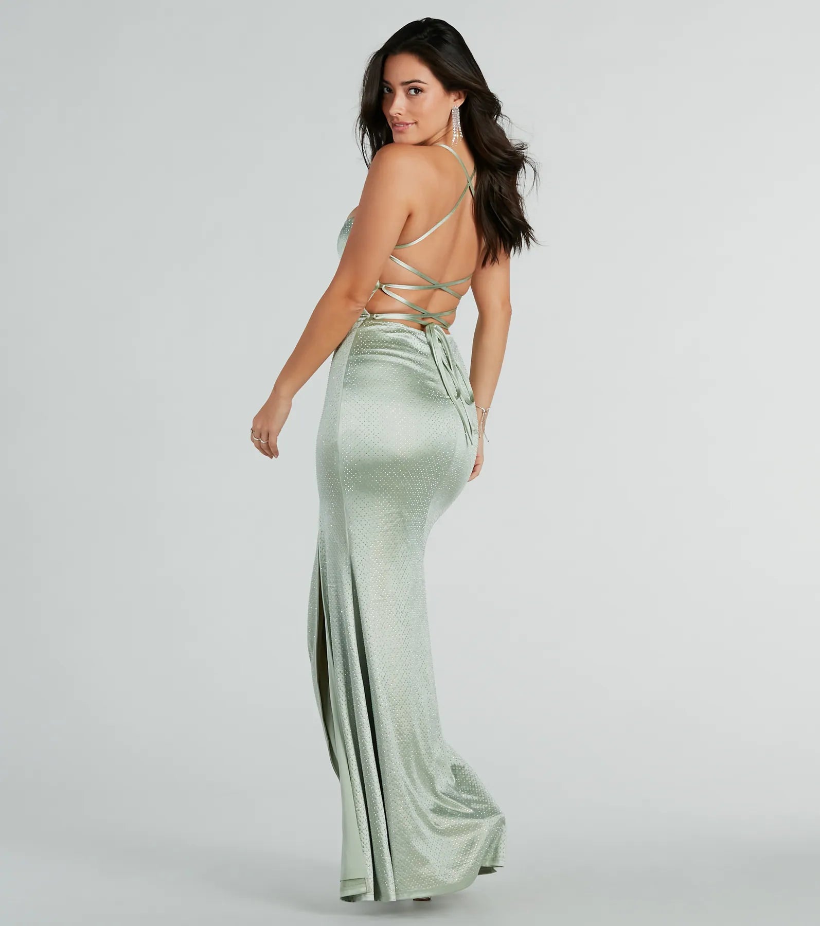 Whittney Lace-Up Rhinestone Satin Formal Dress - Image 5