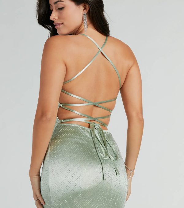 Whittney Lace-Up Rhinestone Satin Formal Dress - Image 9