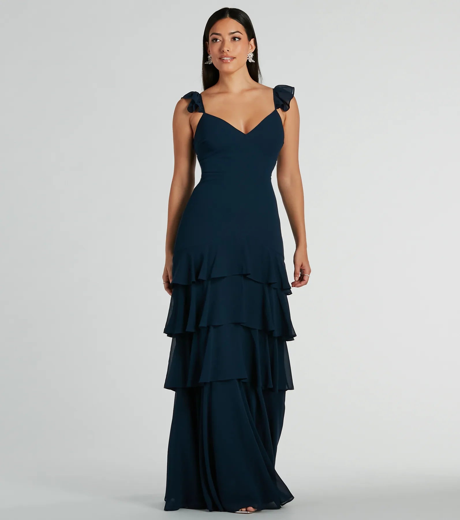Adalee Flutter Strap Ruffled Chiffon Formal Dress - Image 5