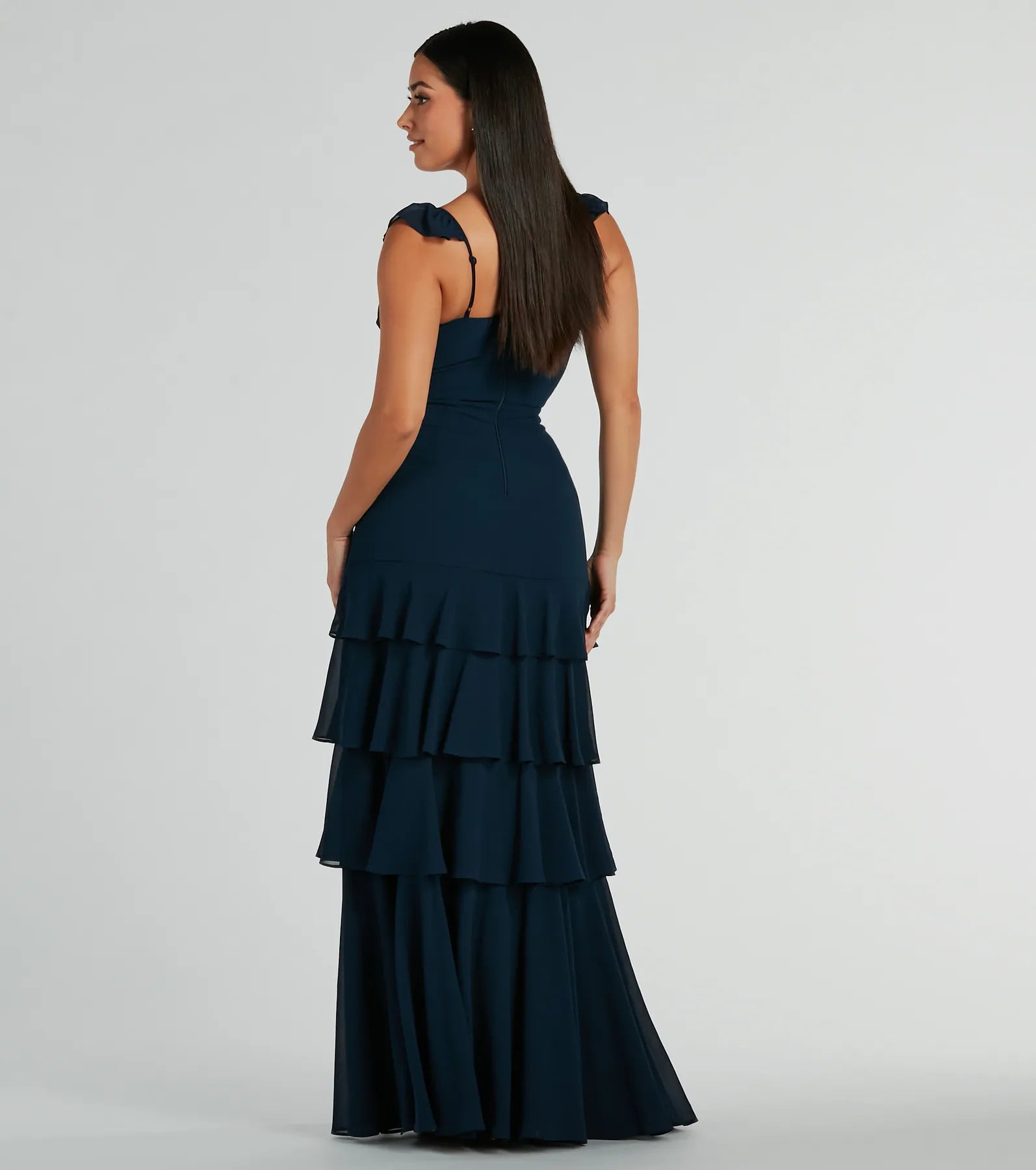 Adalee Flutter Strap Ruffled Chiffon Formal Dress - Image 6
