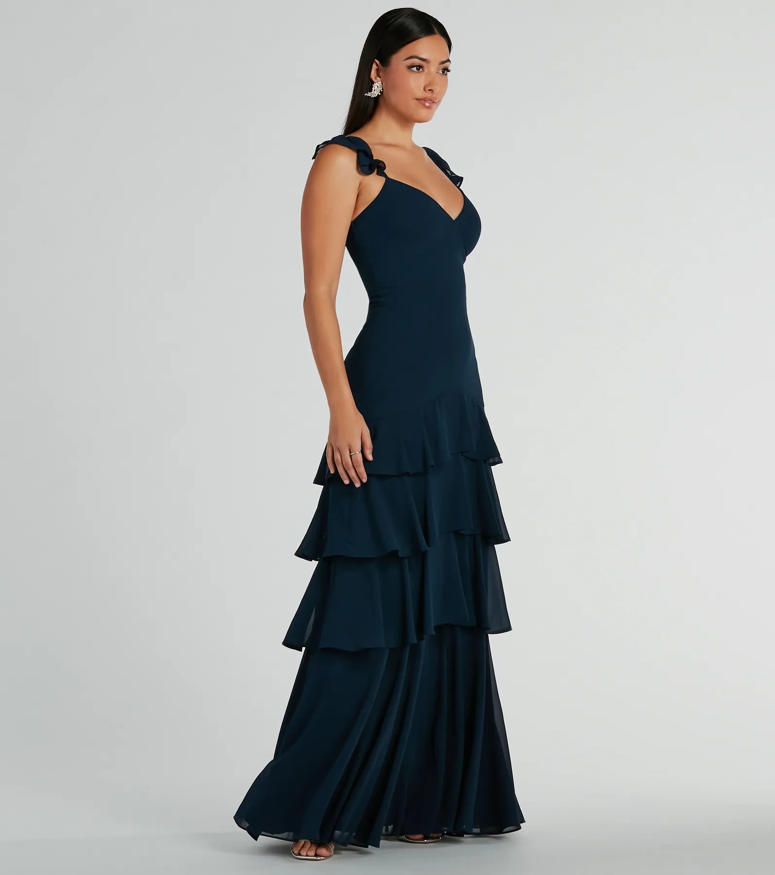 Adalee Flutter Strap Ruffled Chiffon Formal Dress - Image 8