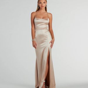 Whittney Lace-Up Rhinestone Satin Formal Dress