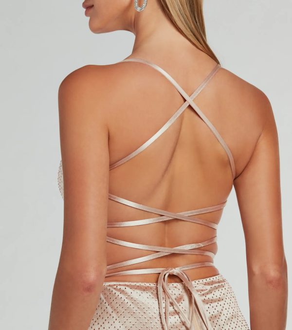 Whittney Lace-Up Rhinestone Satin Formal Dress - Image 4