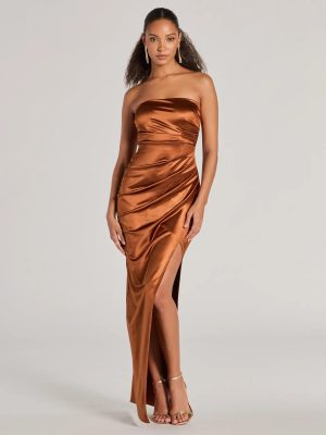 Lauren Strapless Wrap Slim Satin Formal Dress