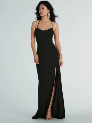 Brianna Strappy Back Mermaid Crepe Formal Dress