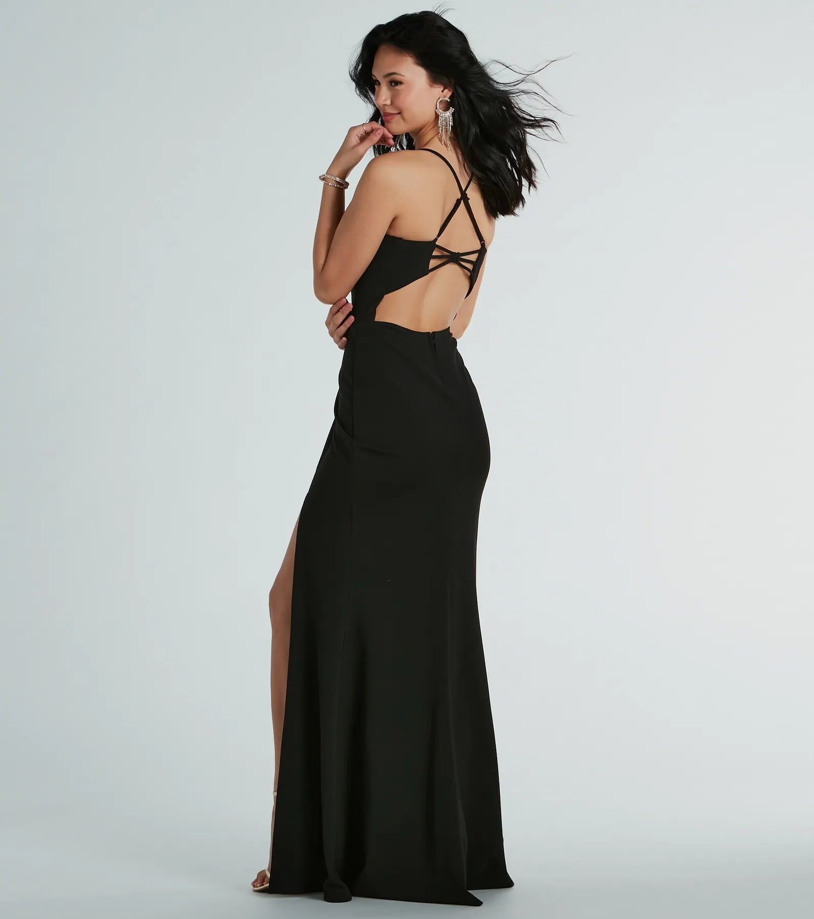 Brianna Strappy Back Mermaid Crepe Formal Dress - Image 2