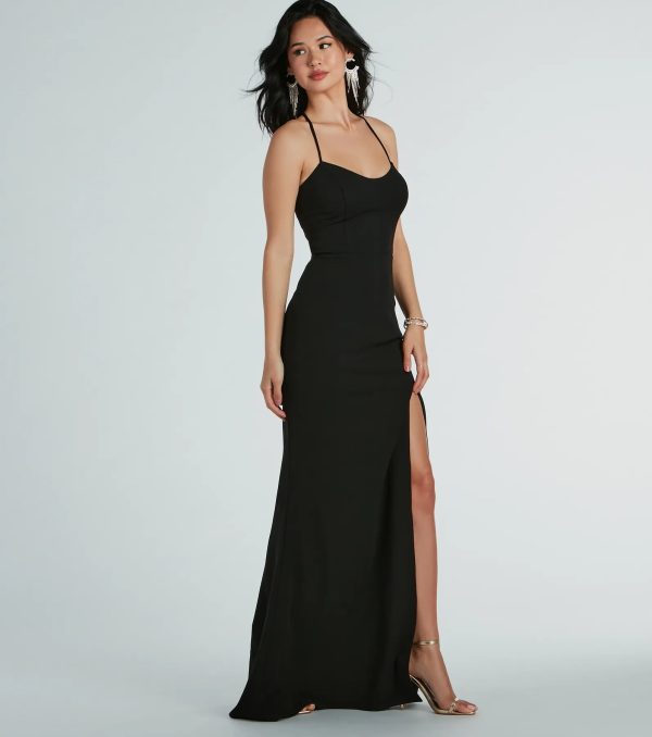 Brianna Strappy Back Mermaid Crepe Formal Dress - Image 3