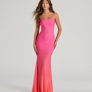 Emmalyn Ombre Mesh Lace-Up Mermaid Dress