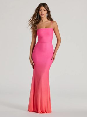 Emmalyn Ombre Mesh Lace-Up Mermaid Dress