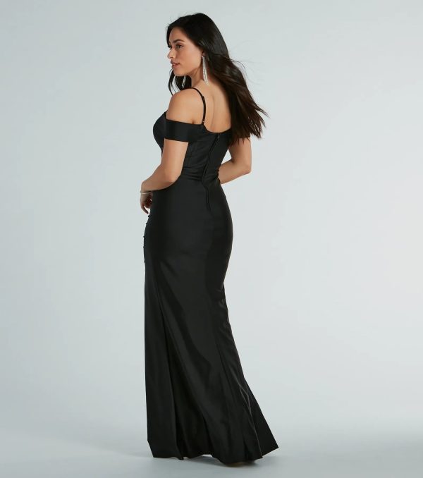Danielle Cold-Shoulder Ruched Knit Formal Dress - Image 2