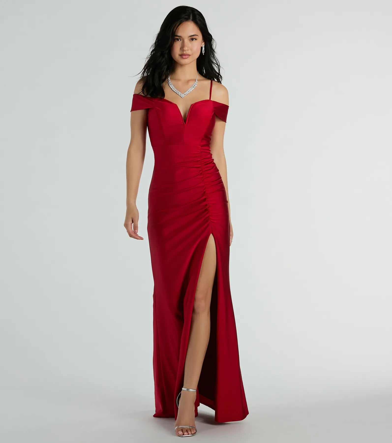 Danielle Cold-Shoulder Ruched Knit Formal Dress - Image 5