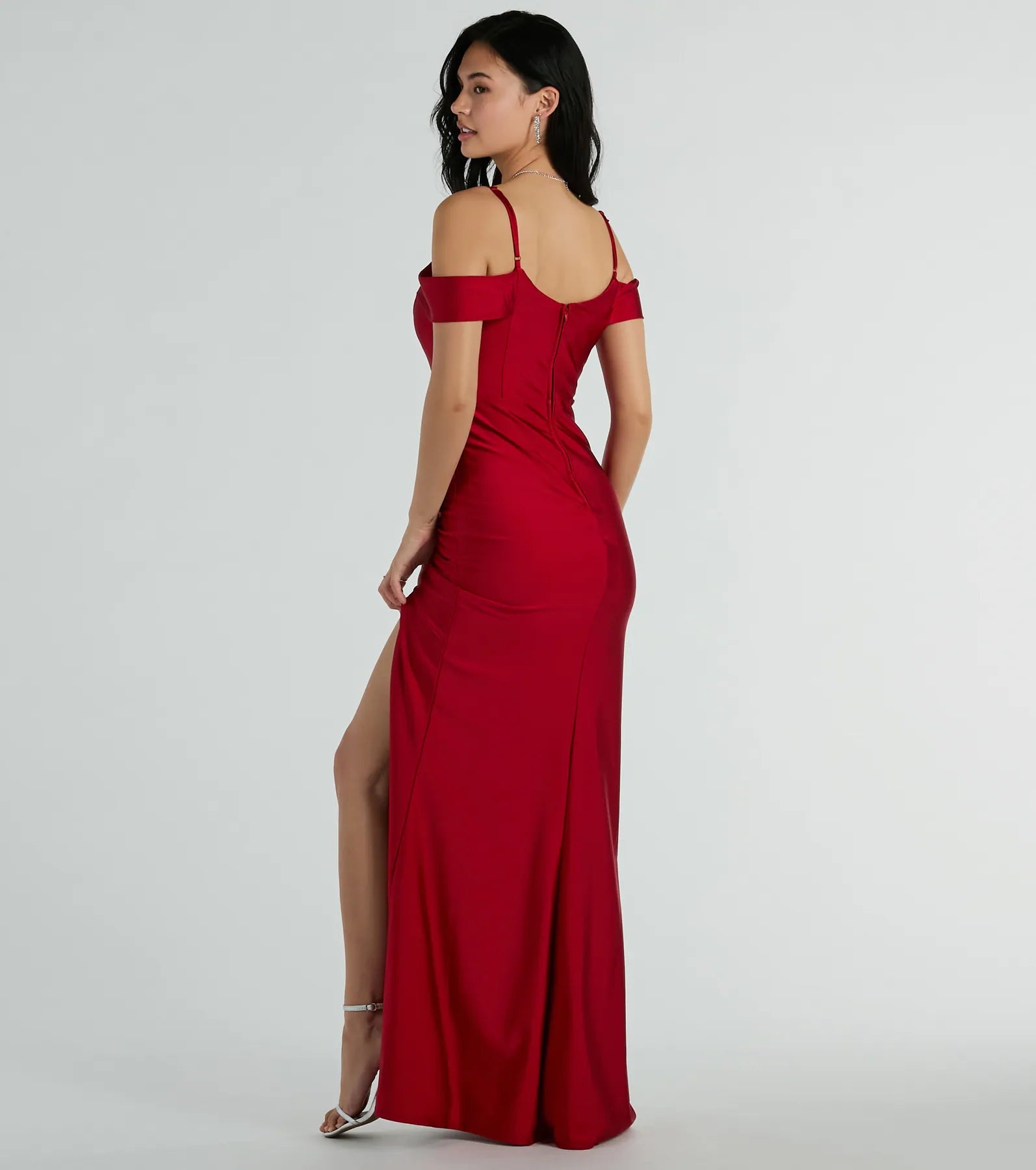Danielle Cold-Shoulder Ruched Knit Formal Dress - Image 6