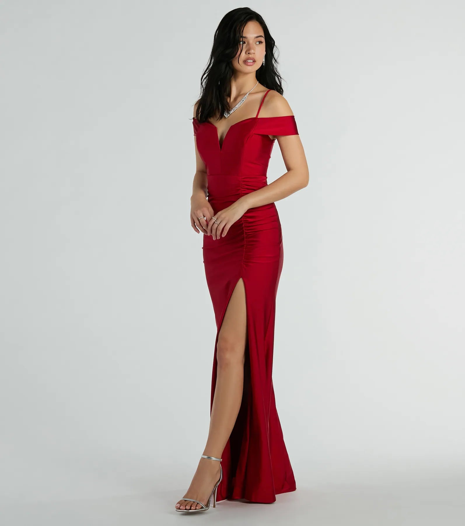Danielle Cold-Shoulder Ruched Knit Formal Dress - Image 8