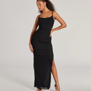 Gloria V-Neck Lace Corset Slim Mesh Formal Dress