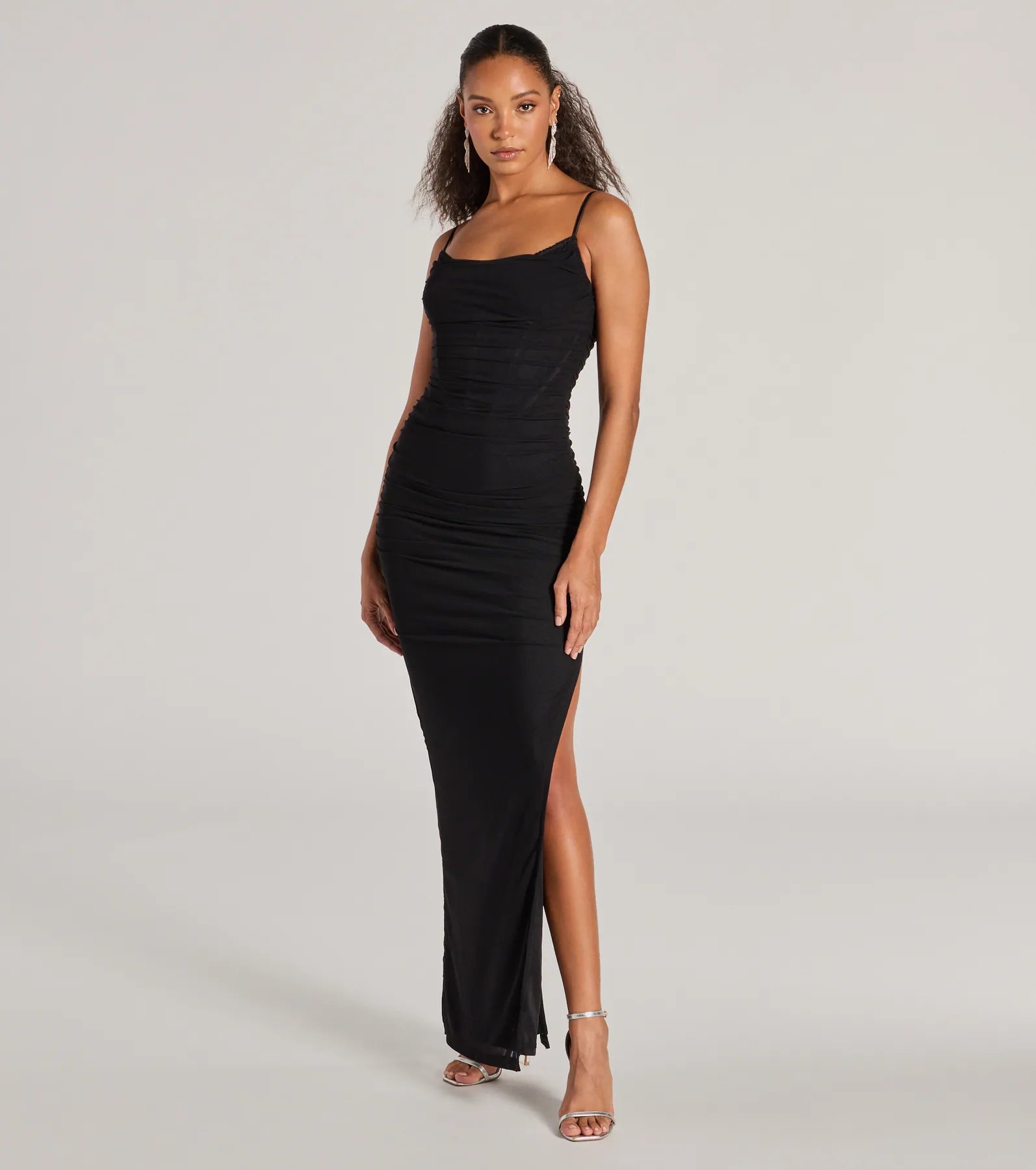 Gloria V-Neck Lace Corset Slim Mesh Formal Dress - Image 4