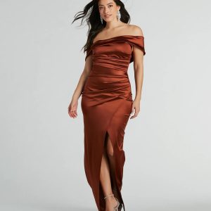 Maeva Formal Satin Off-The-Shoulder Dress