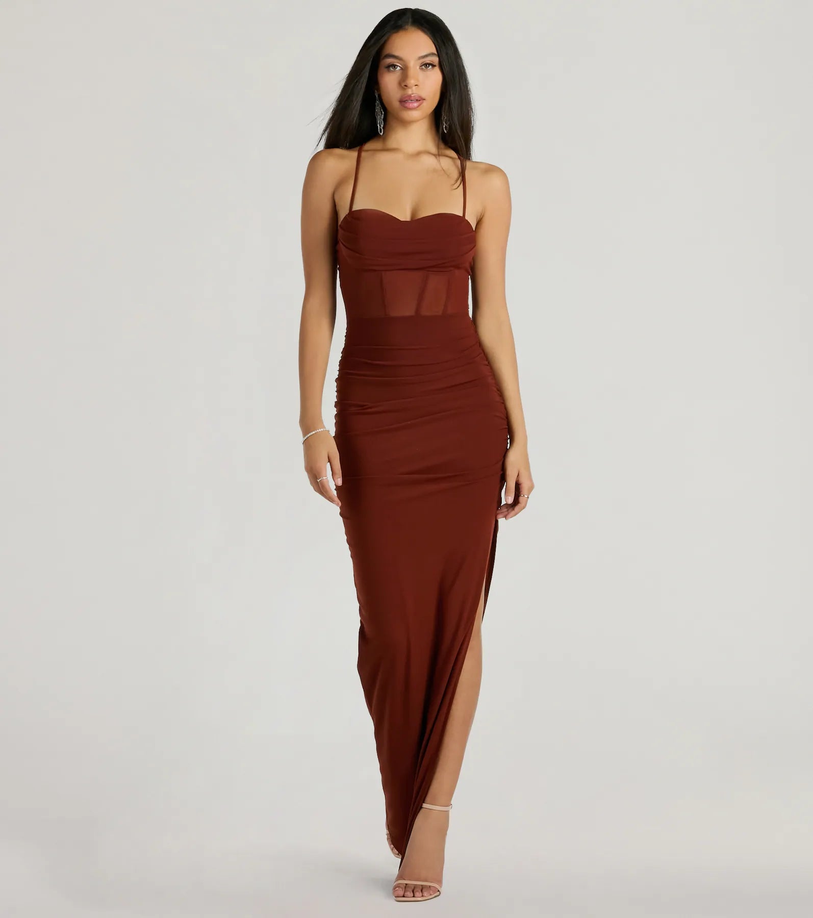 Rose Formal Mesh Corset Column Dress - Image 13