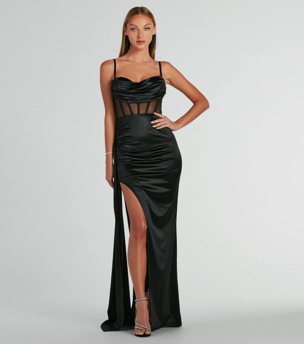 Fallon Satin Corset Side Sash Formal Dress - Image 8