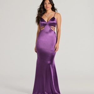 Pricilla V-Neck Strappy Mermaid Satin Formal Dress