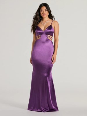 Pricilla V-Neck Strappy Mermaid Satin Formal Dress