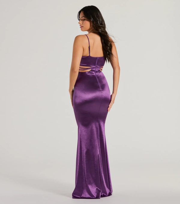 Pricilla V-Neck Strappy Mermaid Satin Formal Dress - Image 2