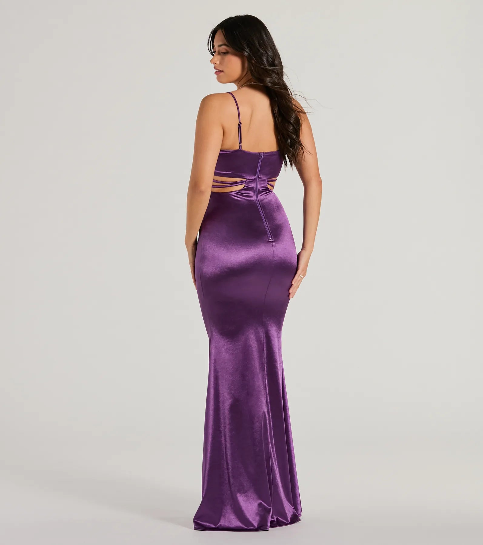 Pricilla V-Neck Strappy Mermaid Satin Formal Dress - Image 2