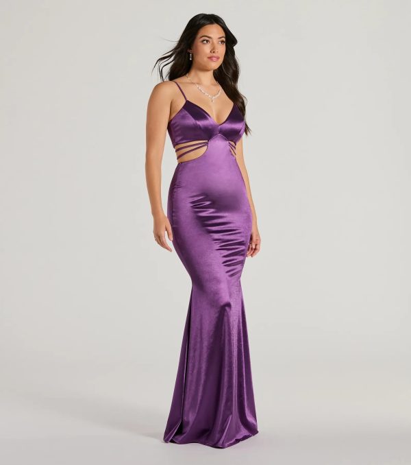Pricilla V-Neck Strappy Mermaid Satin Formal Dress - Image 4