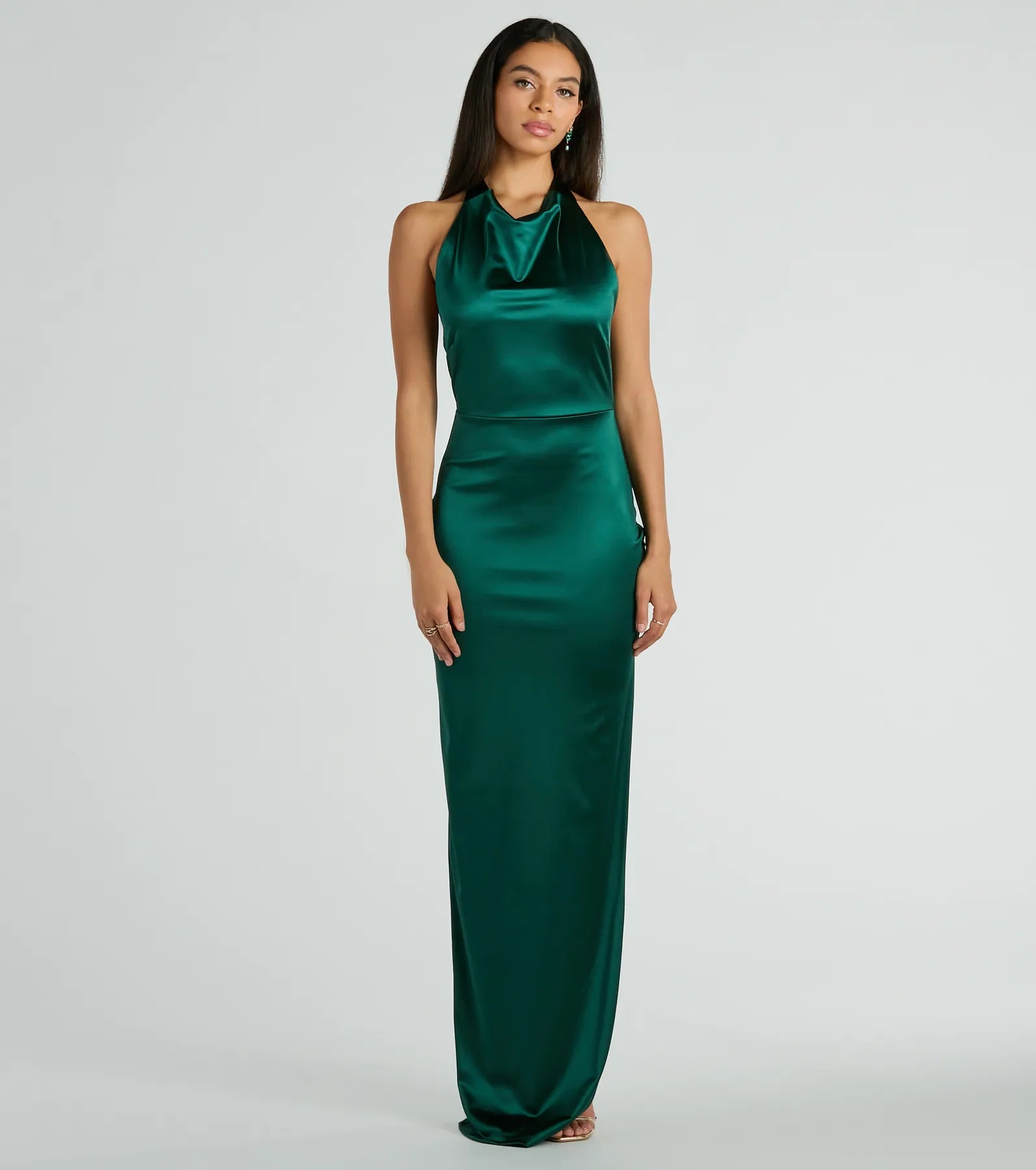 Melina Satin Halter High Slit Column Dress - Image 6