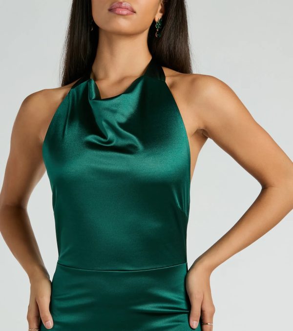 Melina Satin Halter High Slit Column Dress - Image 8