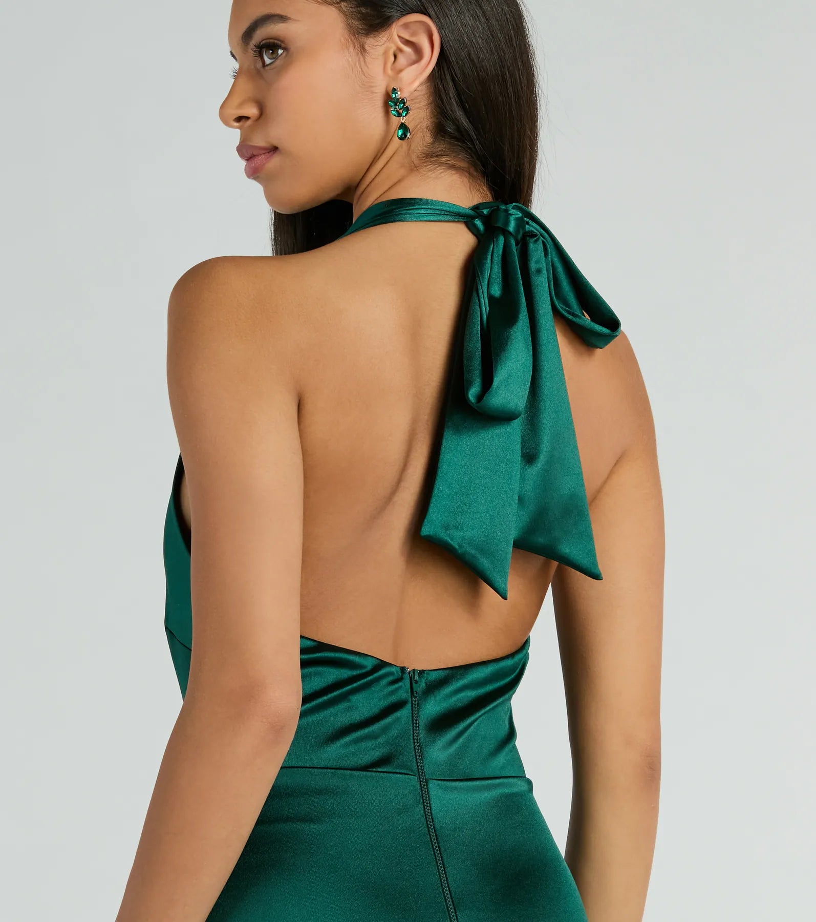 Melina Satin Halter High Slit Column Dress - Image 9